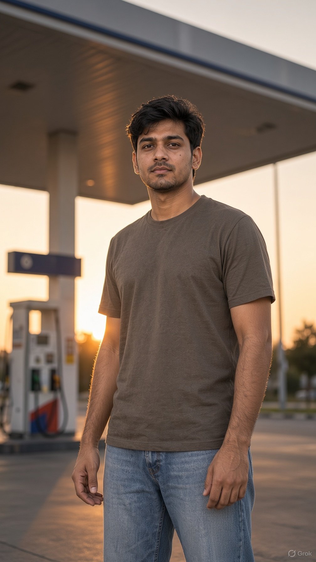 Cinematic Petrol Pump Sunset AI Photo Editing Prompt — example result