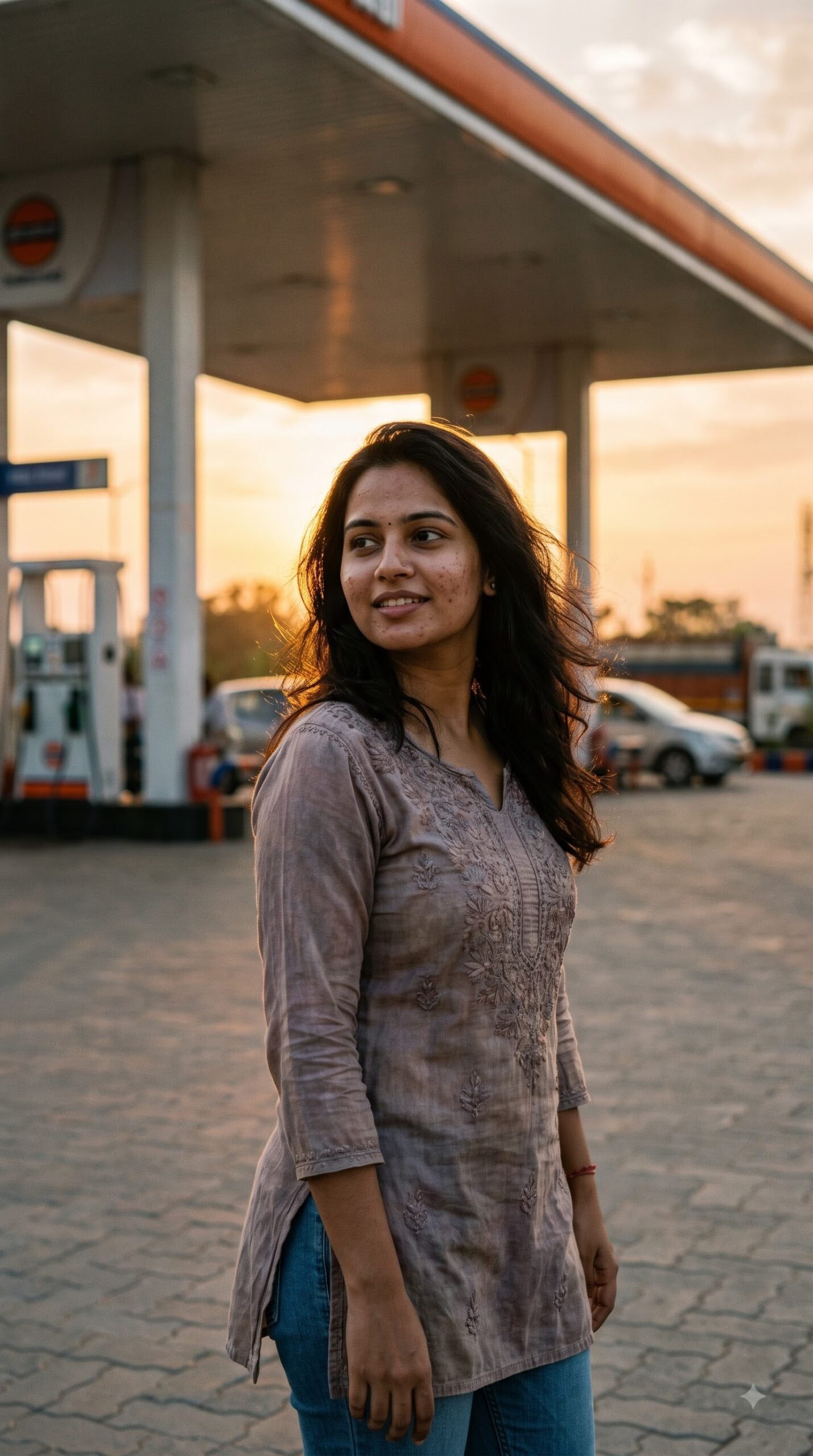 Cinematic Petrol Pump Sunset AI Photo Editing Prompt — example result