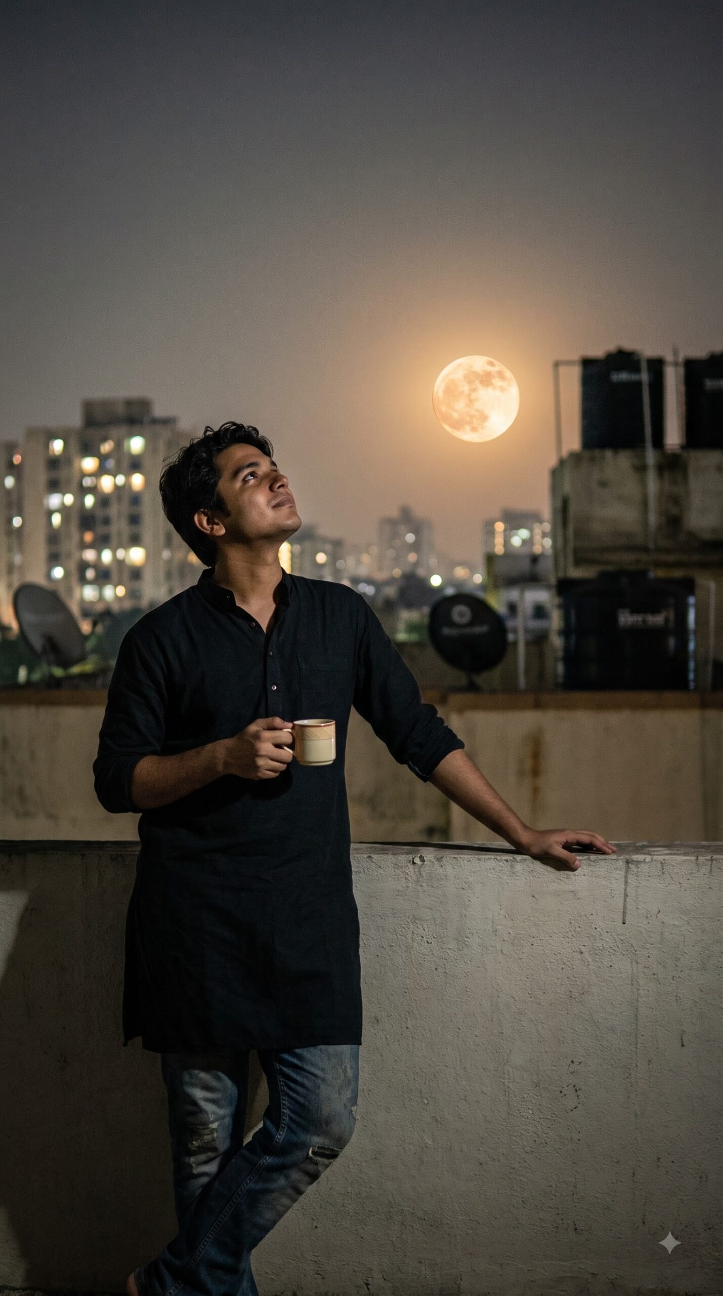 Harvest Moon Rooftop — Cinematic Moonlight AI Photo Prompt — example result
