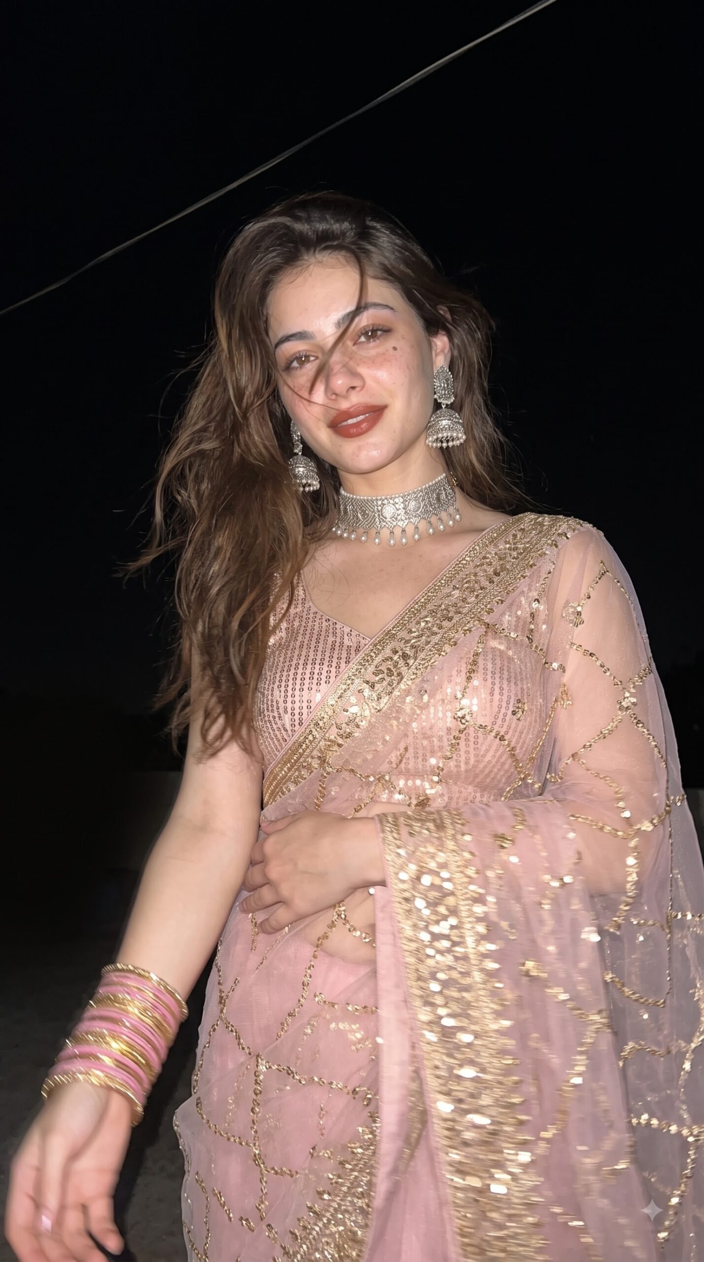 Pink Saree Flash Night photo easy to create — Gemini result 1
