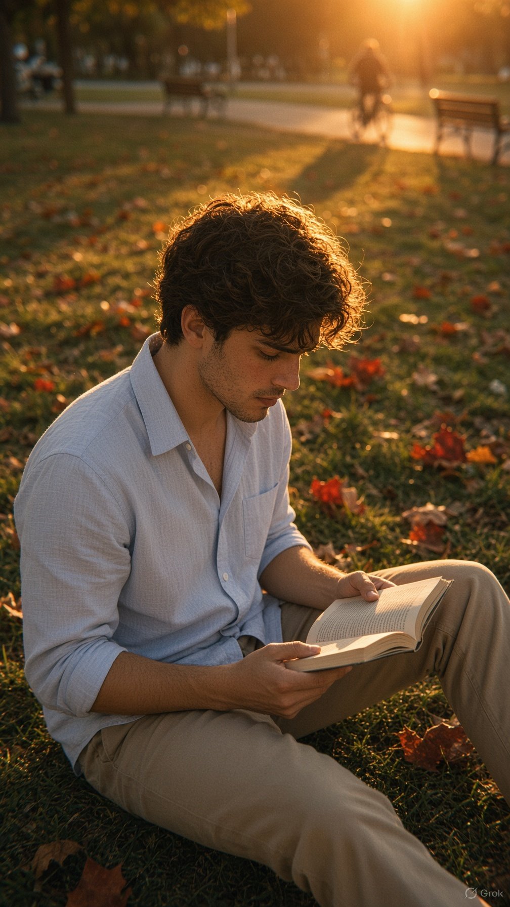 Golden Hour Park Image Prompt for male and female — Grok result 2