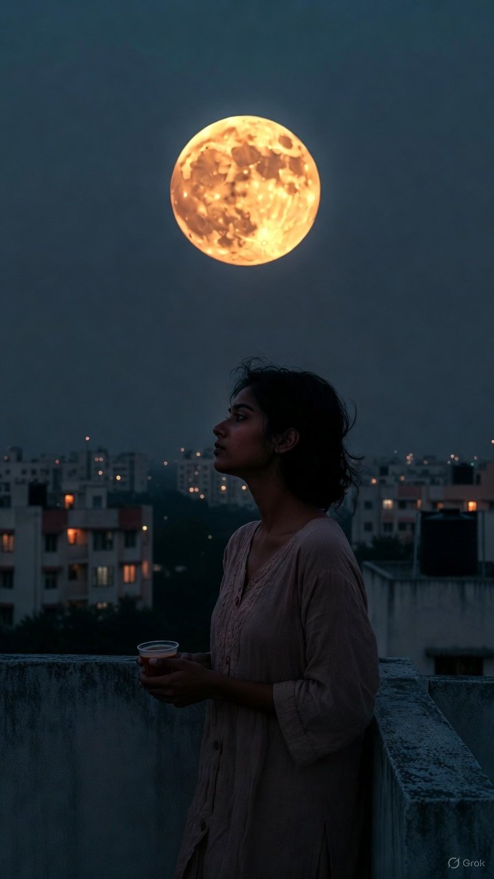Harvest Moon Rooftop — Cinematic Moonlight AI Photo Prompt — example result