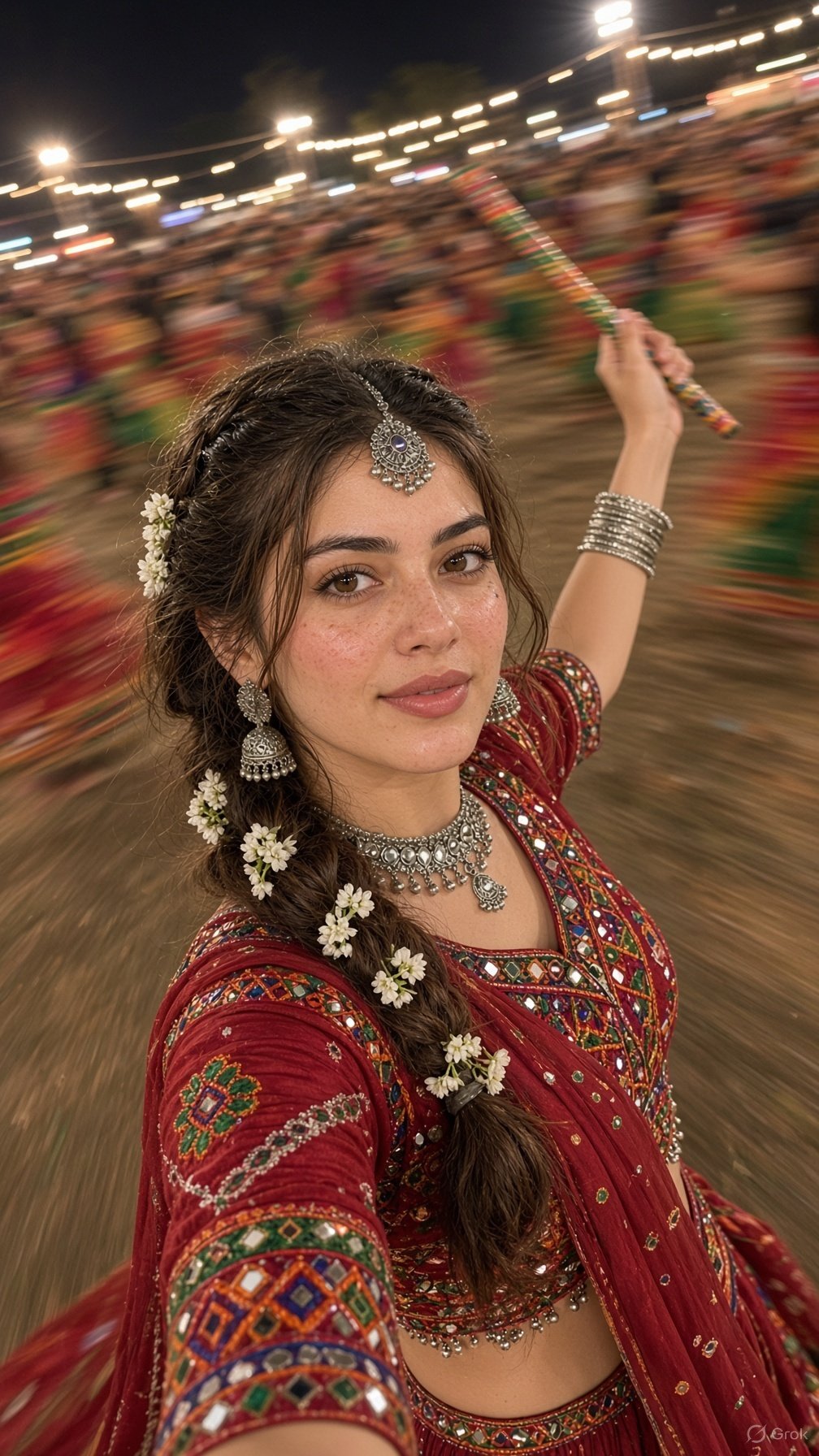 Turn your normal image into navratri selfie photo — Grok result 1
