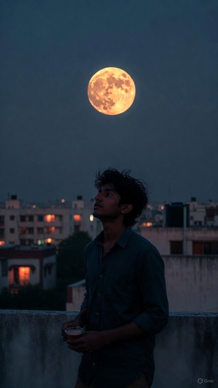 Harvest Moon Rooftop — Cinematic Moonlight AI Photo Prompt — example result