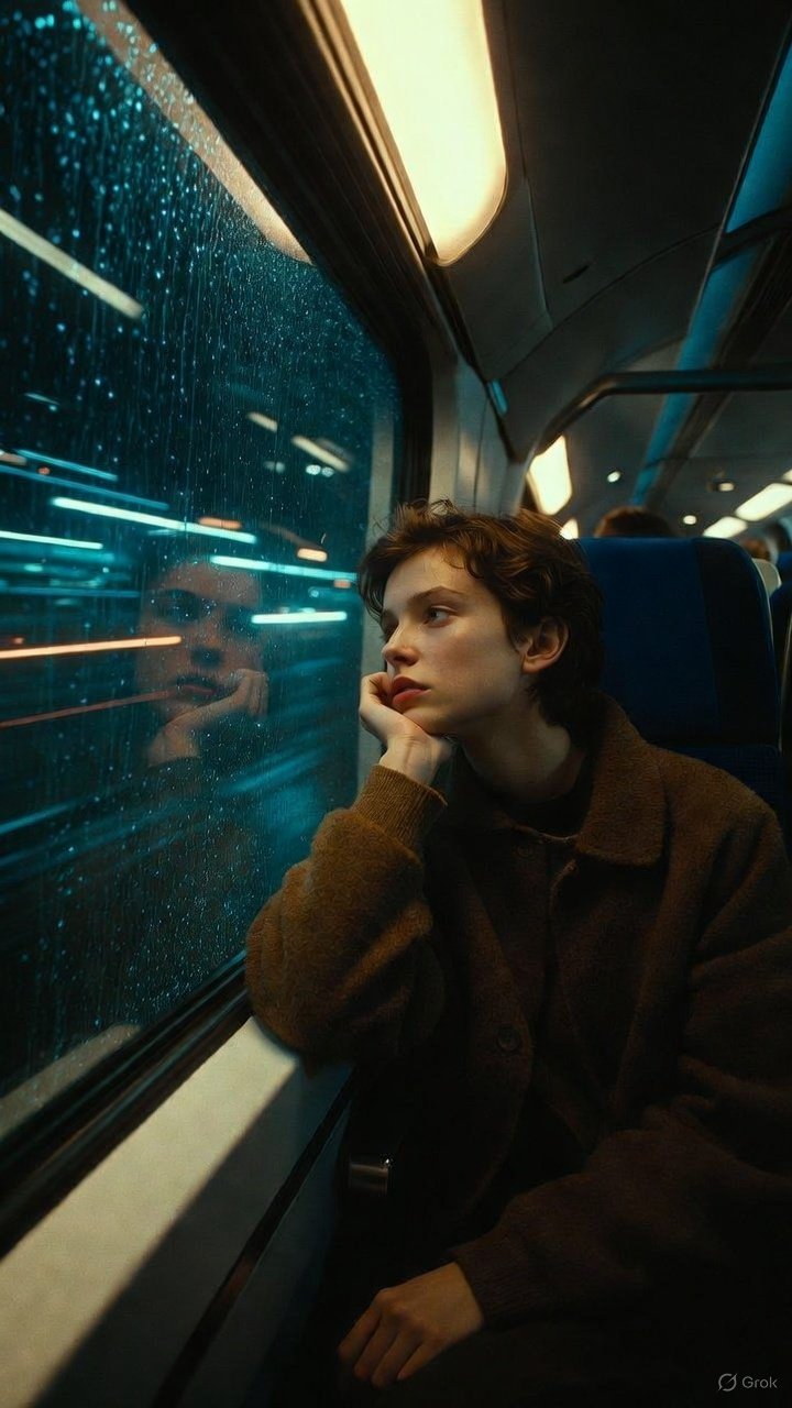 Rainy Train Window Photo For Male And Female Easy to Use Prompt — Grok result 1