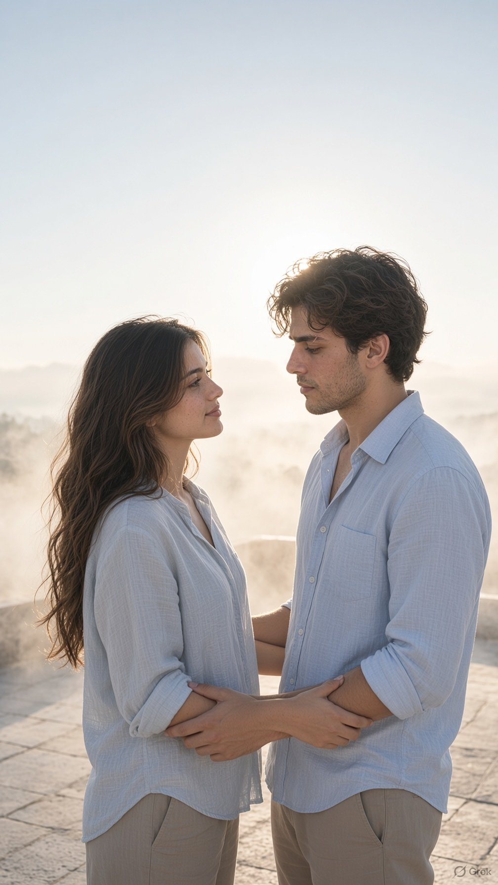Sunrise Couple Portrait photo Prompt. create sunrise photo for couple — Grok result 1