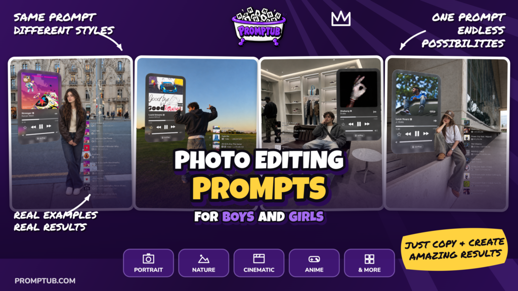 3D Music Player Photo Editing Prompt for boys and girls — Turn any photo into a music-fashion editorial with a giant floating music