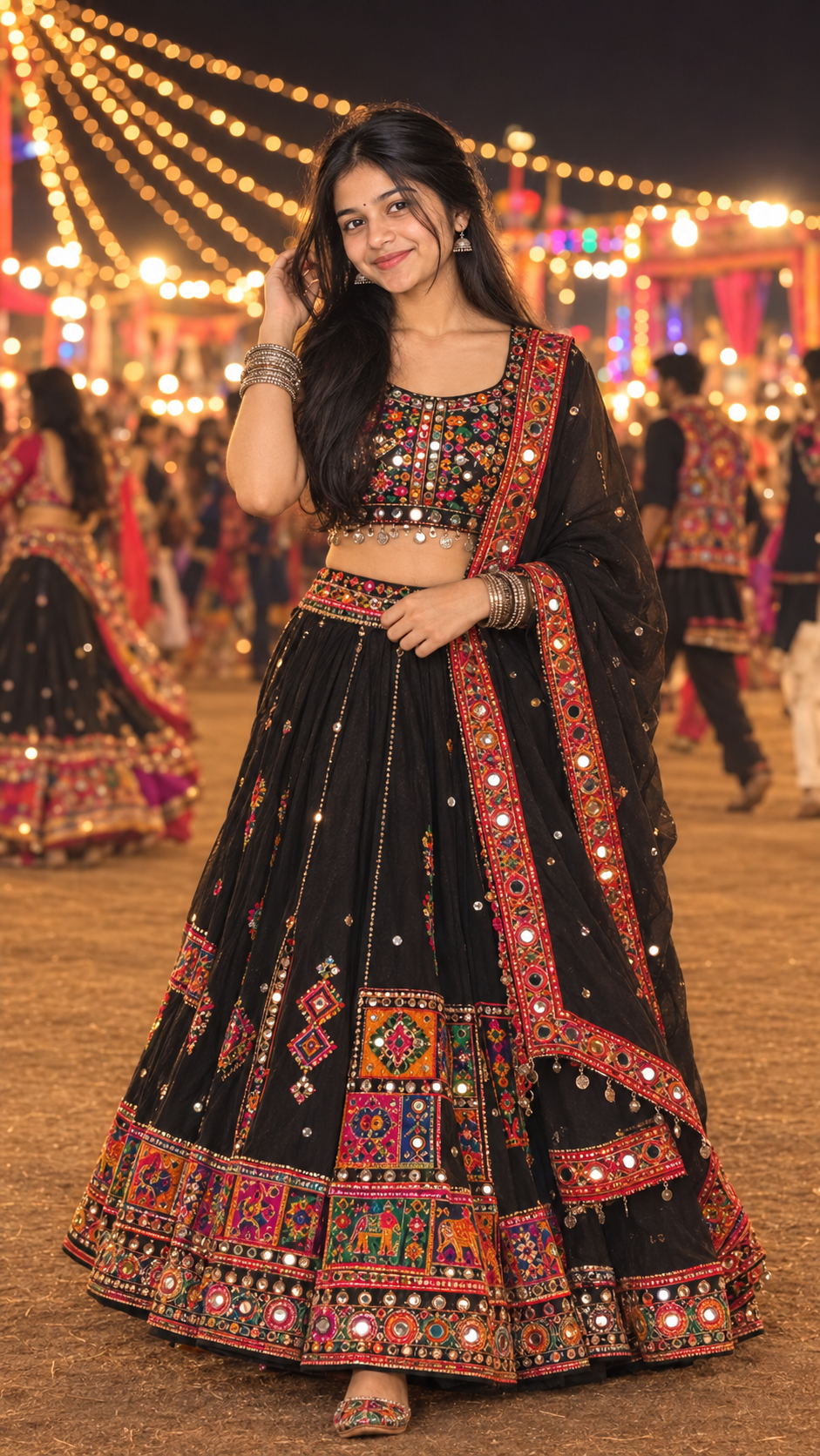 Create Black Gujarati Chaniya Choli Navratri AI Photo Prompt — ChatGPT result 1