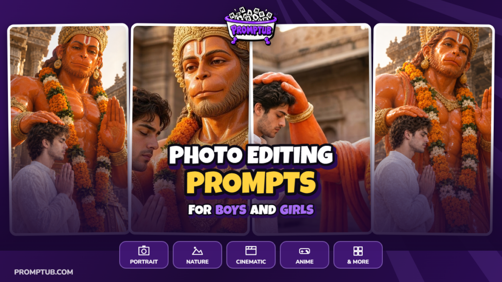 Photo with Hanumanji prompt – convert your normal photo into this — There's something really special about the moment a devotee stands before Hanuman