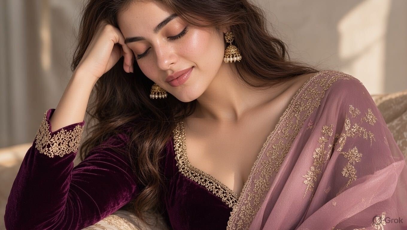 Soft Sunlight Saree Portrait Prompt For Girls – Burgundy Blouse & Pink Saree AI Text To Edit Prompt — Grok result 1