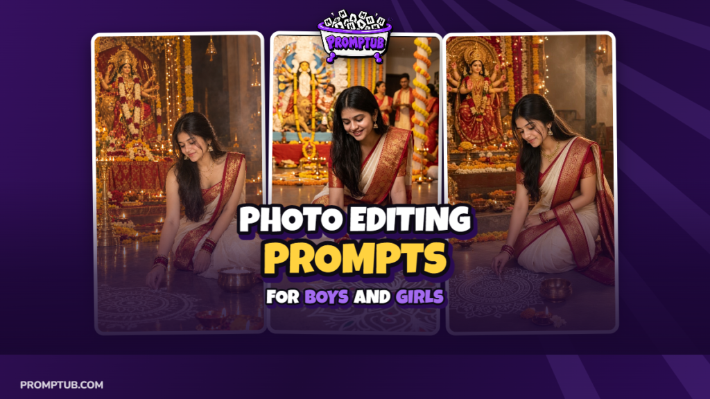Make Navratri Special Durga Puja AI Photo Prompt — Create a stunning photorealistic Navratri portrait of yourself wearing an elegant cream