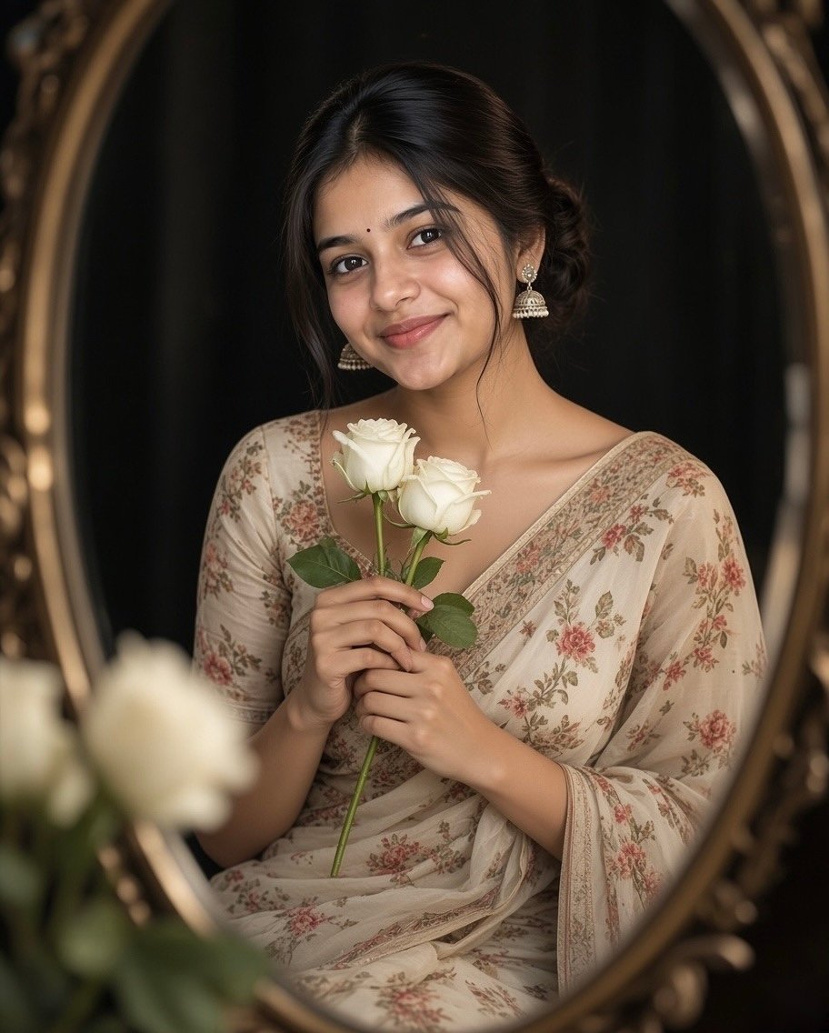 Create Cream Saree And Flower Image Using A Single Prompt — Grok result 1